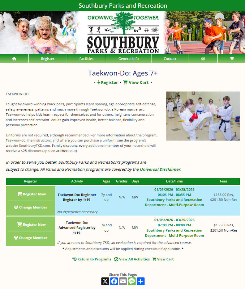 Southbury Taekwon-do Winter 2024 Schedule